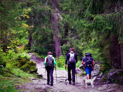 Hikers with gear on the Tour de Mont Blanc